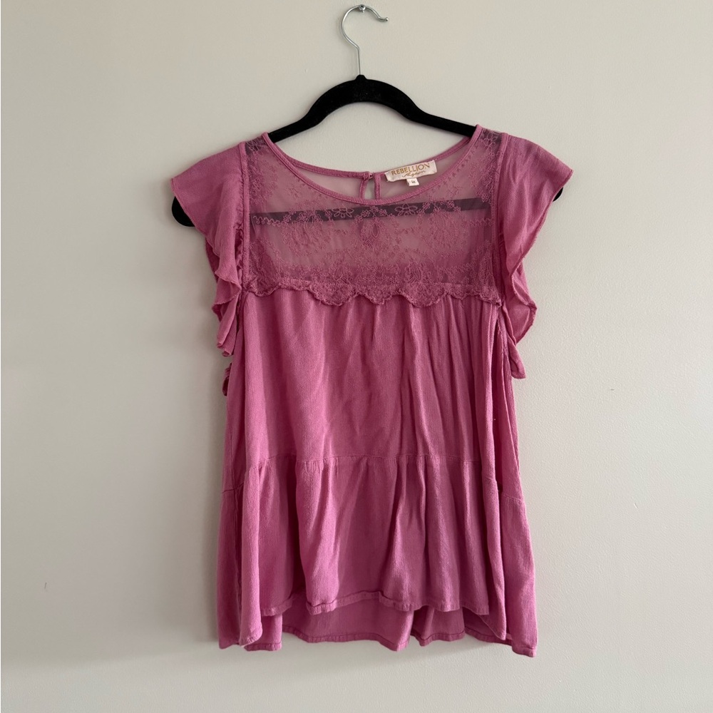 Rebellion Mauve Ruffle Sleeve Blouse